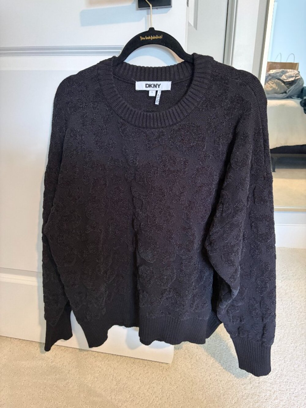 Dkny Black Animal Print Long Sleeve Sweater Size Large
